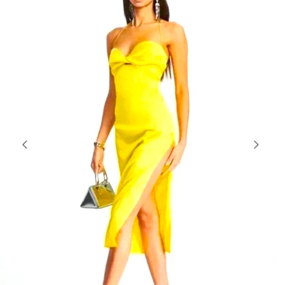 NWT Ser.o.ya‎ Yellow Claude SILK Slip Dress Sexy Silky Neon Chic LARGE MIDI